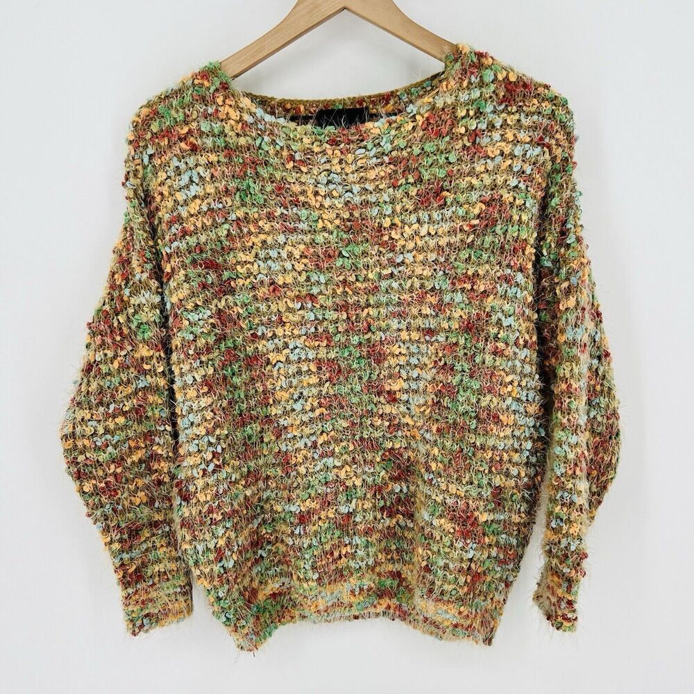 La Fee Verte Darien Rainbow Long Sleeve Sweater Small Fuzzy